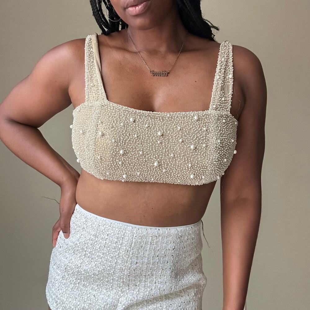 Sara Cristina Gold Beaded Crop Top Size Medium - Picture 1 of 12